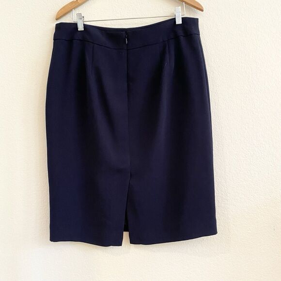 Talbots Women’s Midi Skirt Sz 14 Navy  Lined Office Career Capsule Back Vent Zip - Picture 6 of 9